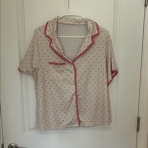 Cream and Red Button-Up Pajama Top